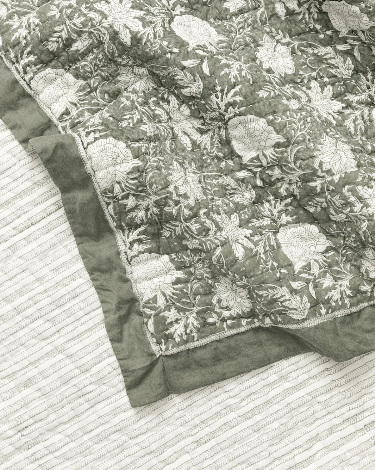 Audrey Sage Block Print Quilt|Renuka Inc. New