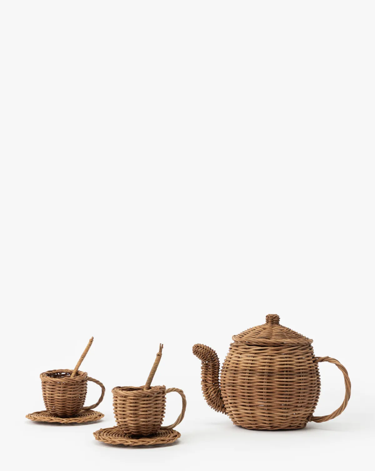 Woven Rattan Play Tea Set (Set of 7)|Creative Co-op Online